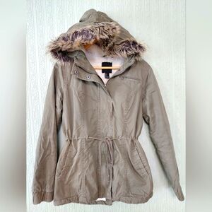 Womens Forever 21 Fleece Olive Green Fleece Lined Jacket Coat Winter Fall